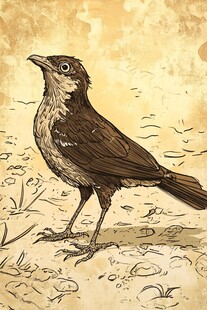 复古风站立小鸟素描图