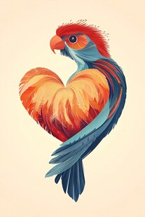 心形羽毛鹦鹉插画