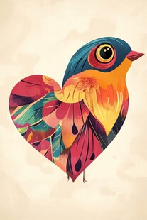 心形羽翼彩色小鸟插画