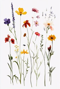 手绘多彩野花插画