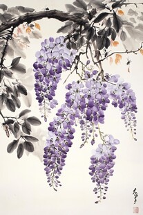 水墨紫藤图