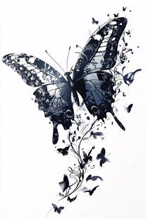 梦幻蓝蝶飞舞艺术插画