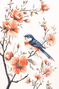 花鸟图 小鸟栖于繁花枝头