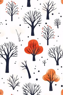 秋季树木图案水彩插画