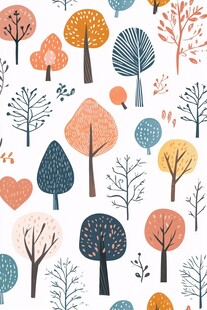 可爱手绘风多彩树木图案