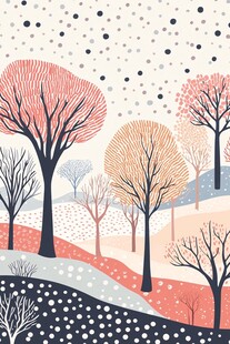 冬日森林插画风景