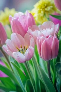 粉色郁金香绽放的美丽