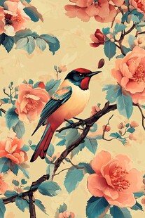 花鸟绘景 色彩明艳的艺术画