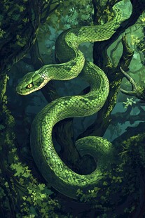 盘绕于林间的翠绿巨蛇