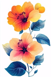 橙色扶桑花插画