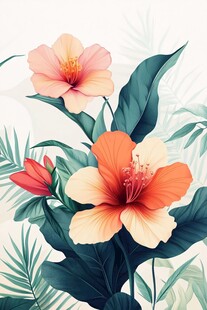 热带花卉插画 鲜艳夺目