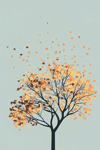 秋日落叶树的唯美景象