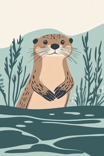 水中可爱水獭插画