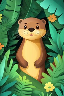 水獭在繁茂绿植中