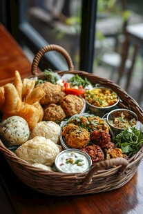 多样美食盛于篮中