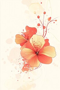 橙黄花卉水彩艺术插画