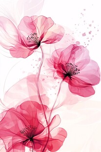 梦幻粉色花朵水彩插画