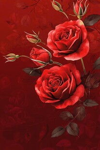 艳丽红玫瑰绽放于深红背景