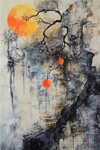 水墨意境下的日月树影