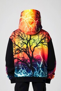 炫彩闪电树图案连帽卫衣