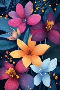 梦幻多彩花卉插画