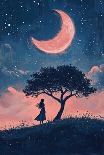 月下独倚树的女子