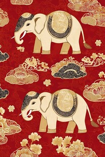 中式红底金象云纹传统图案