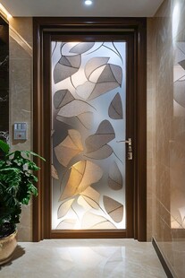 精致叶脉图案玻璃入户门