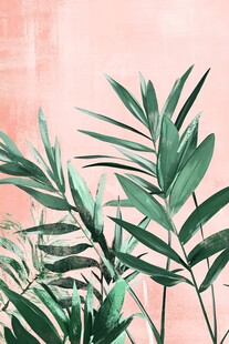 粉色背景下的翠绿植物