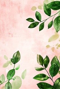 粉色背景上的清新绿叶