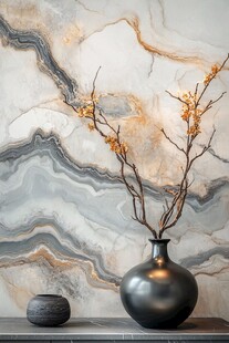 大理石背景前的雅致花瓶