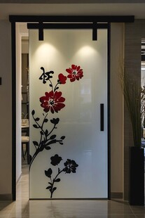 艺术花卉玻璃推拉门