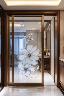 精美花卉玻璃隔断门设计