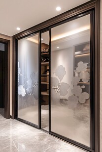 时尚花纹玻璃推拉门设计