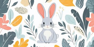 可爱兔子置身多彩植物间