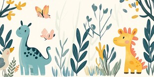 可爱动物与植物的童趣画面