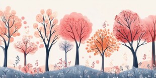 秋日梦幻树林风景插画