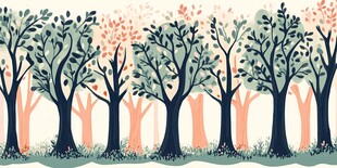 森林树木插画 清新自然风