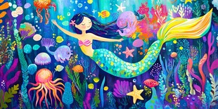 梦幻美人鱼畅游海底世界