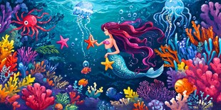 梦幻海底美人鱼插画