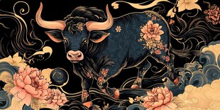 牛年祥瑞插画 繁花伴牛行