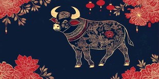 牛年吉祥花卉装饰图案