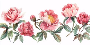 手绘粉色牡丹花花卉图案