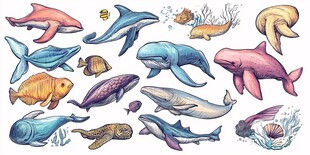 海洋生物插画集合
