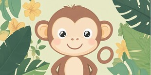 可爱小猴置身绿植花丛中