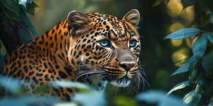 丛林中的花豹凝视瞬间