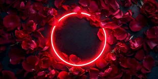 红玫瑰环绕的霓虹光圈