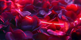 梦幻红玫瑰花瓣与激光线条