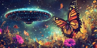 梦幻蝶舞与星际飞碟景象