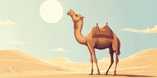沙漠中的骆驼与明月